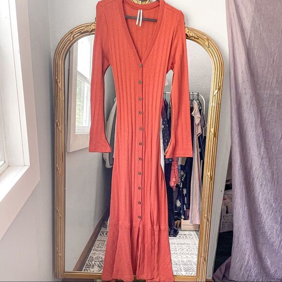 Anthropologie Elsa Ribbed Maxi Sweater Dress Orange Rust S - Picture 6 of 10